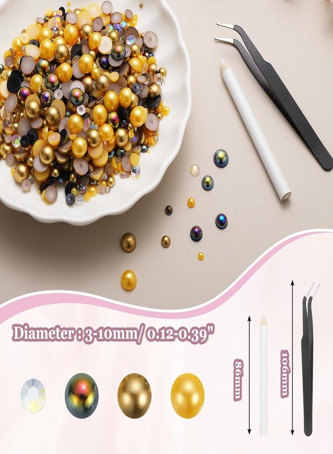 MECCANIXITY 100g Mix Rhinestones and Pearls 3mm-10mm Colorful Gold - Image 2