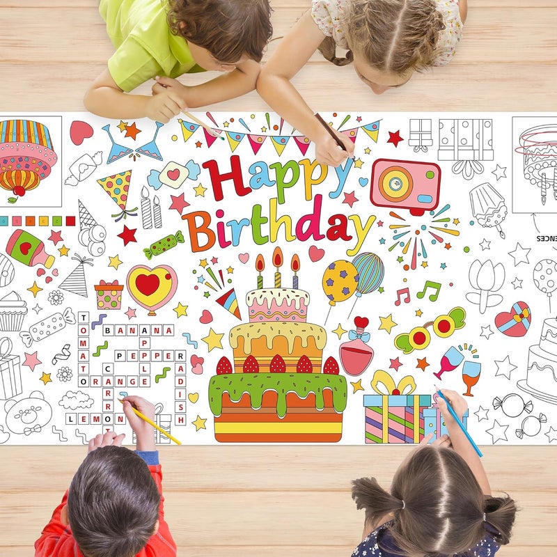 Yuronam Happy Birthday Giant Coloring Poster 30 x 72 Inches Large Coloring Tablecloth for Kids School Home Party Supplies Decoration - Image 1