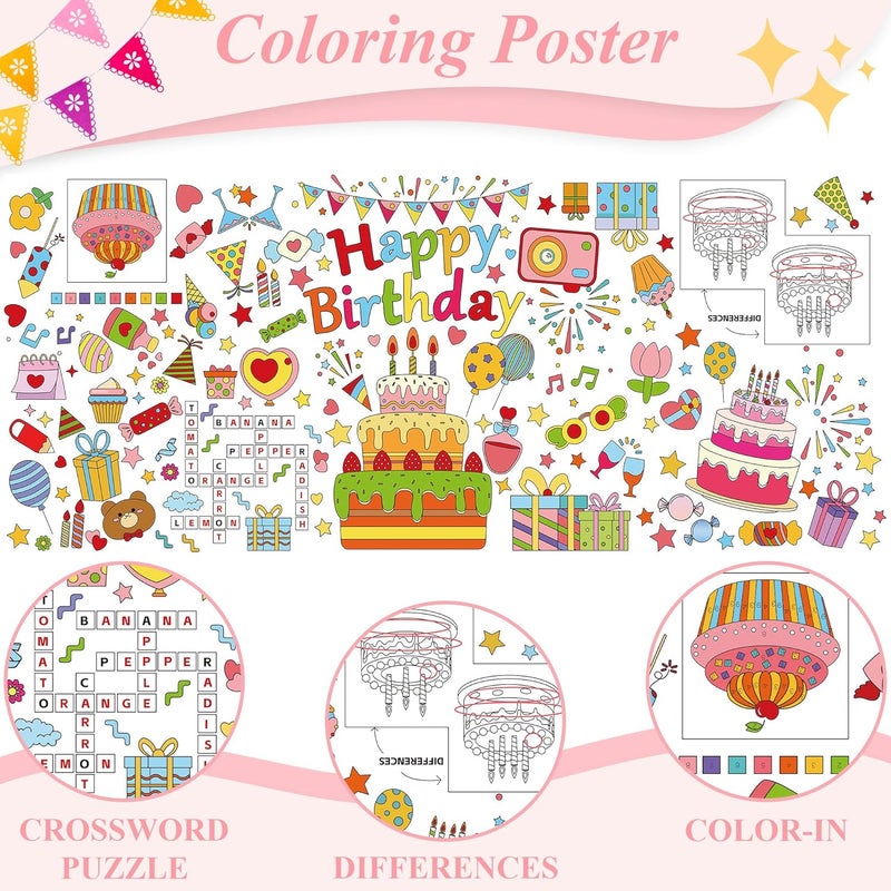 Yuronam Happy Birthday Giant Coloring Poster 30 x 72 Inches Large Coloring Tablecloth for Kids School Home Party Supplies Decoration - Image 3