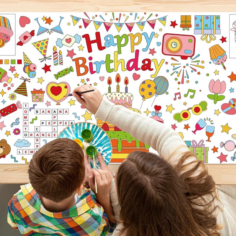 Yuronam Happy Birthday Giant Coloring Poster 30 x 72 Inches Large Coloring Tablecloth for Kids School Home Party Supplies Decoration - Image 4