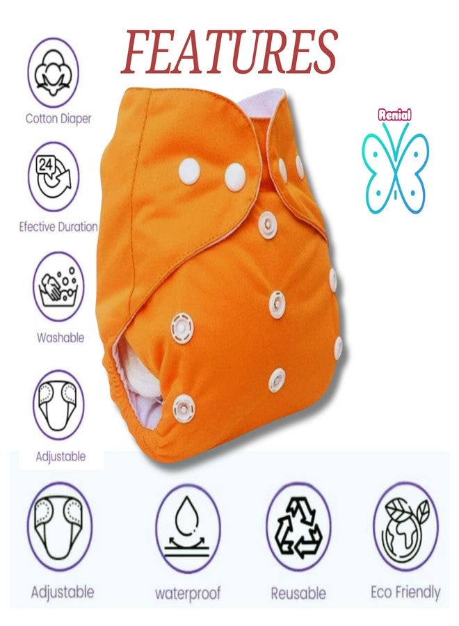 Renial reusable Cloth Diaper with Inserts - Adjustable Size for Babies 3 Months to 3 Years - Single Pack (ORANGE) - Image 3