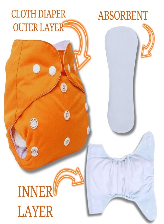 Renial reusable Cloth Diaper with Inserts - Adjustable Size for Babies 3 Months to 3 Years - Single Pack (ORANGE) - Image 2