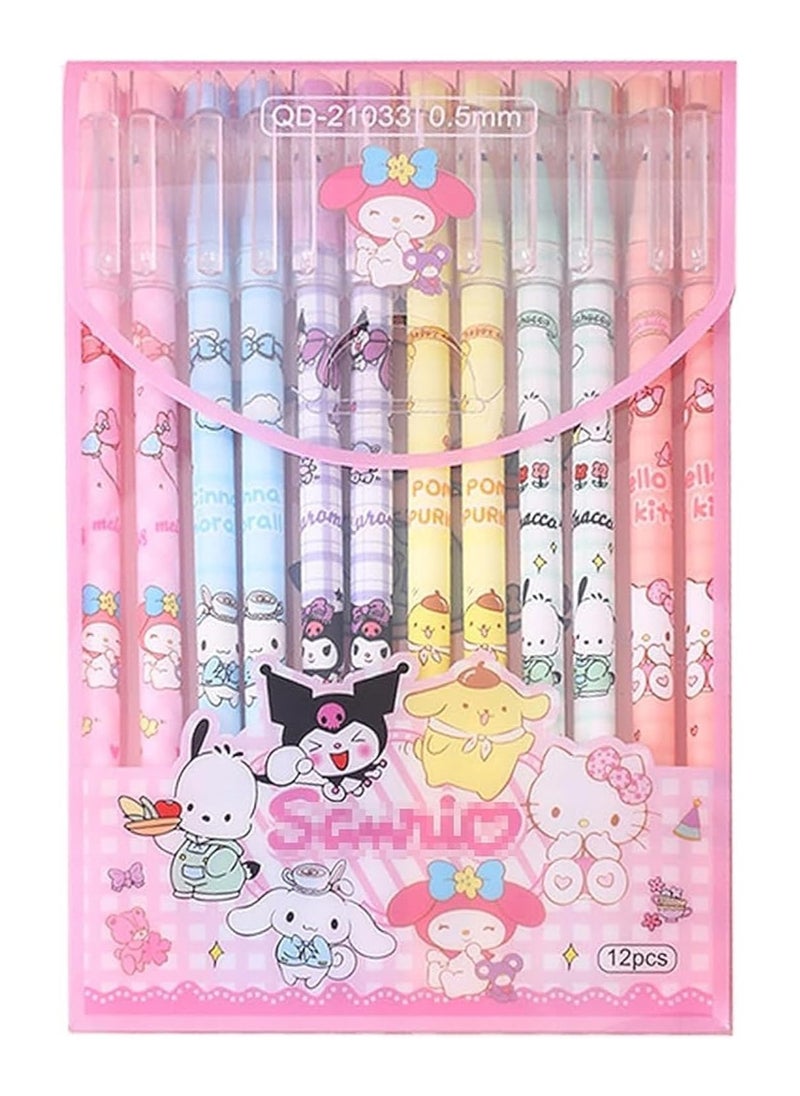 RATSAW 12 PCS Cartoon Sanrio Ballpoint Pens Anime Gel Ink Pen Black 0.5mm Melody Gifts Cute Kawaii Office School Supplies Set For Kid Teen Girls Students  - Image 1