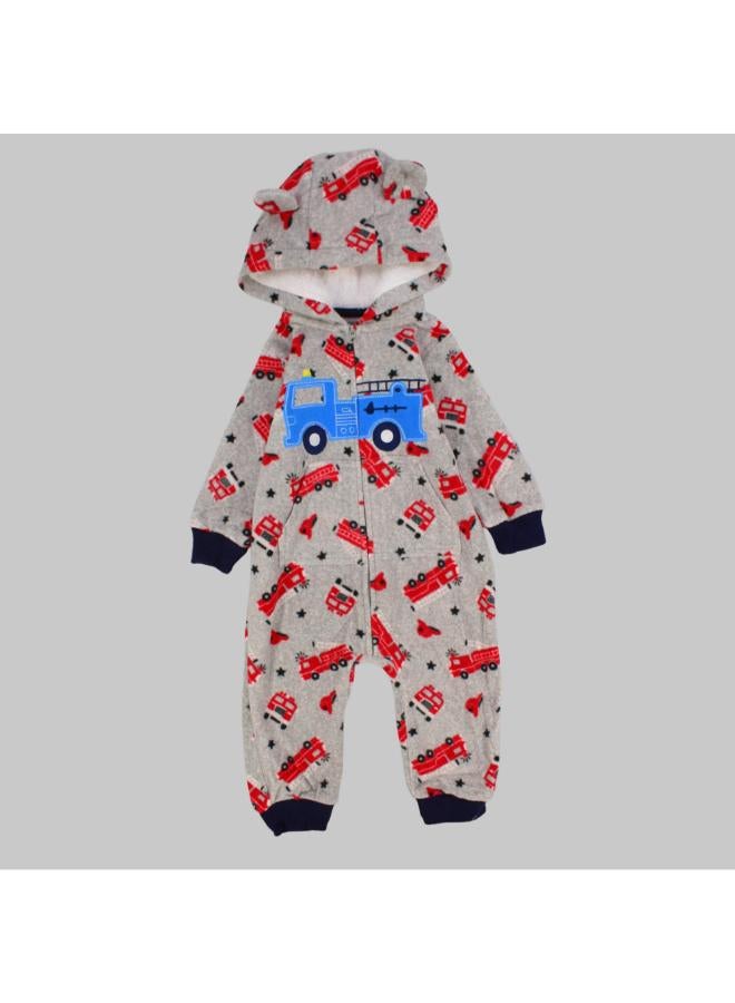 carter's Fire Truck Long-Sleeved Hooded Footless Onesie - Image 1