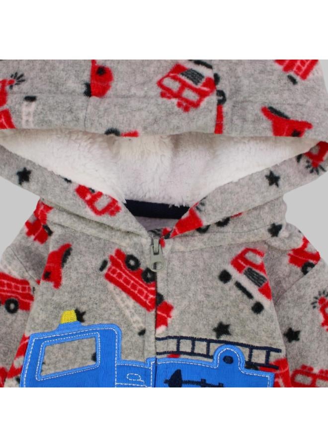 carter's Fire Truck Long-Sleeved Hooded Footless Onesie - Image 3