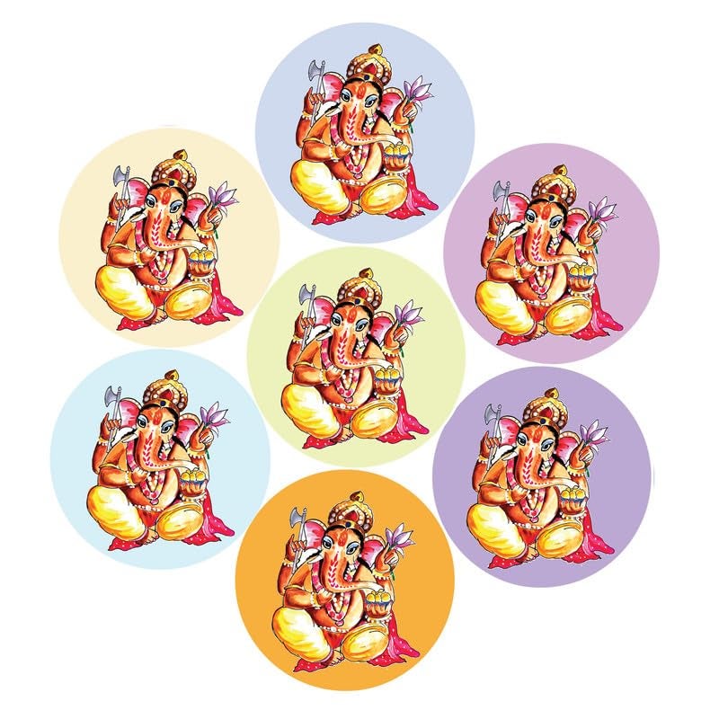 SLGIFT Vinyl Ganesh Theme Sticker, Self-Adhesive Vinyl Stickers, 54 Pieces, 2 x 2 Inches Round Sticker, 9 Unique Designs, R040 - Image 1