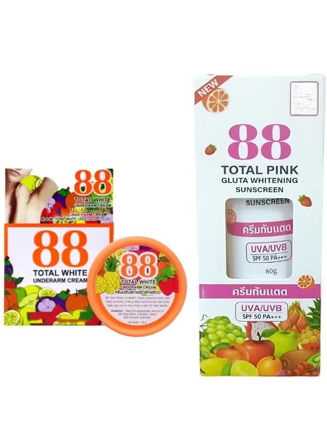 88 Total White Underarm Ceram & 88 Total Pink Gluta Whitening Sunscreen SPF50 PA+++ 80gm