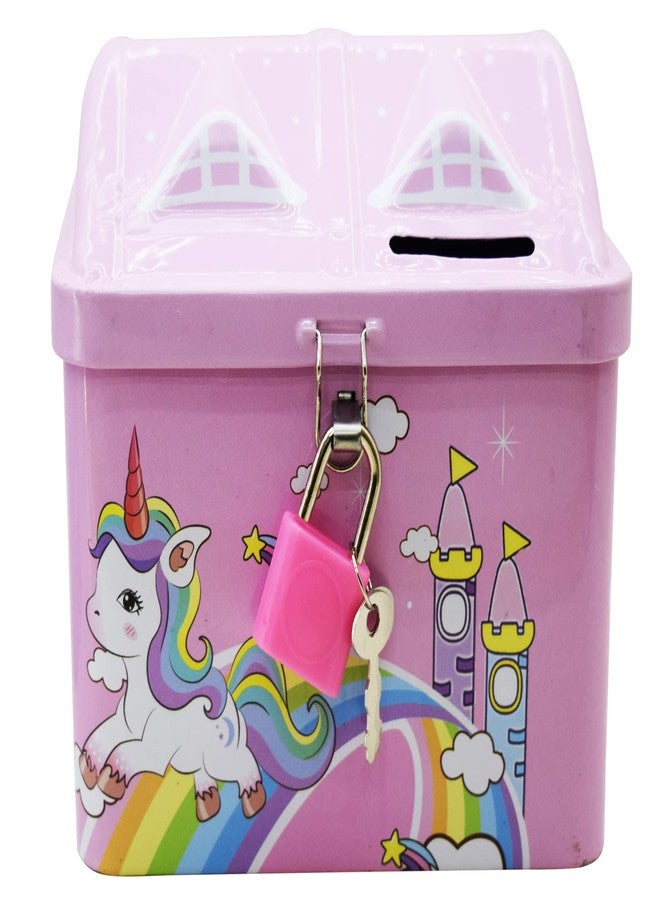 Asera Cartoon Money Bank Piggy Bank Metal Body Coin Bank with Key and Lock for Kids - Kids Birthday Return Gifts (Set of 1, Unicorn) - Image 4