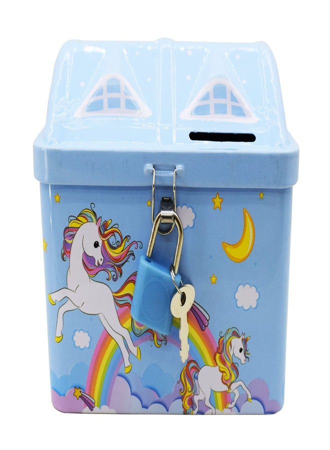Asera Cartoon Money Bank Piggy Bank Metal Body Coin Bank with Key and Lock for Kids - Kids Birthday Return Gifts (Set of 1, Unicorn) - Image 1