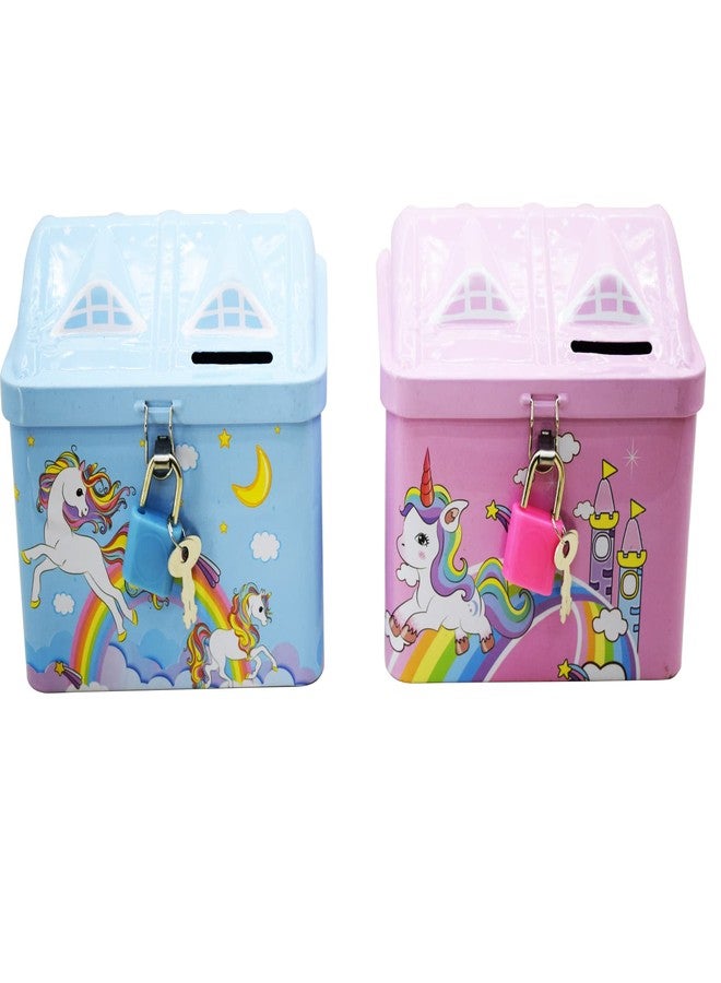 Asera Cartoon Money Bank Piggy Bank Metal Body Coin Bank with Key and Lock for Kids - Kids Birthday Return Gifts (Set of 1, Unicorn) - Image 2