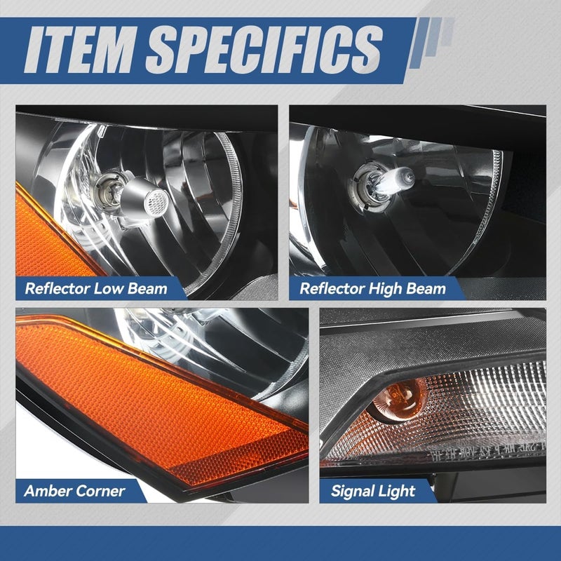 Auto Dynasty Halogen Headlight Assembly for VW Passat 2012-2015, Right Side, Black Housing - Image 3