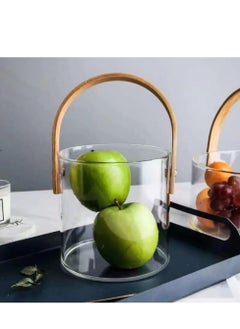 MIXDE Scandinavian Style Glass Fruit Plate, Clear Wine Bucket, Salad Bowl, Home Snacks, Wooden Handle Fruit Storage Basket  - Image 1