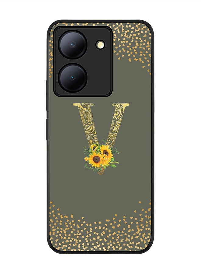 Case for Vivo Y27s/ Vivo Y27 5G, Slim fit Flexible Cover Custom Monogram Initial Letter Floral Mandala Pattern Alphabet - V (Olive Green)