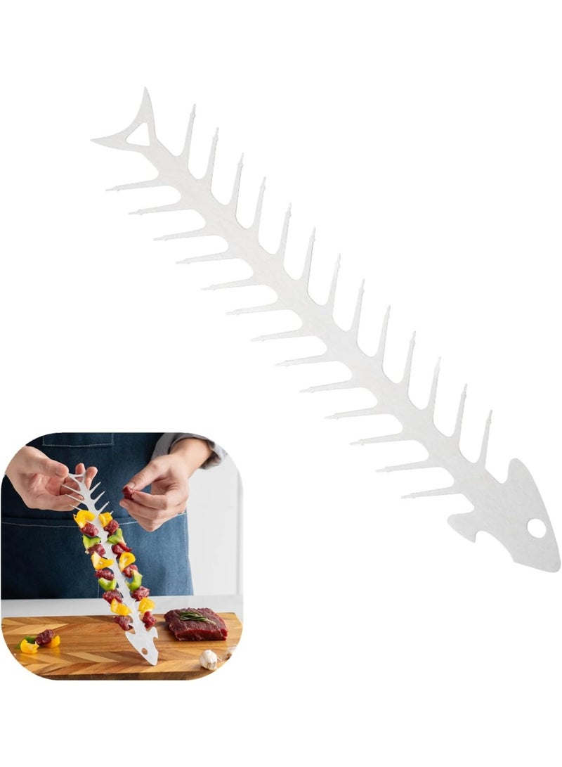 Stainless Steel Fishbone Barbecue Skewer Rack, 11.8-inch Grill Kabob Holder - Image 1