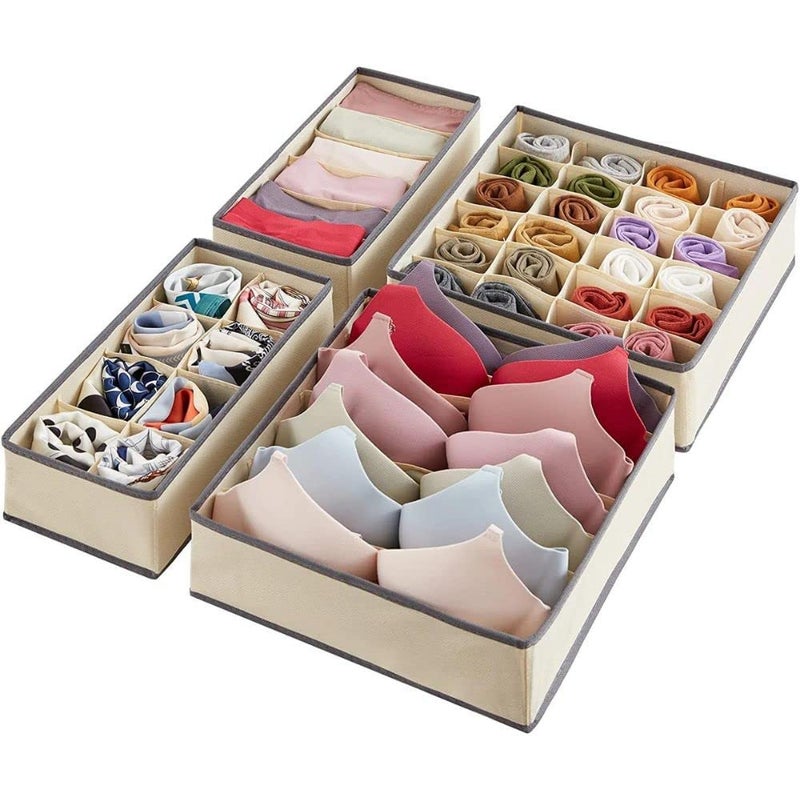 calldrishe calldrishe Drawer Organizers For Clothing Foldable Dresser Closet Drawer Divider Storage Box For Underwear Bra Panty Socks Undergarment Lingerie Bikini Women Men Set Of 4 Multicolor - Image 1