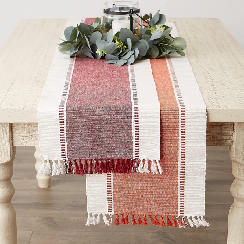 DII Dobby Stripe Woven Table Runner, 13x72 (13x77.5, Fringe Included), Burnt Orange - Image 5