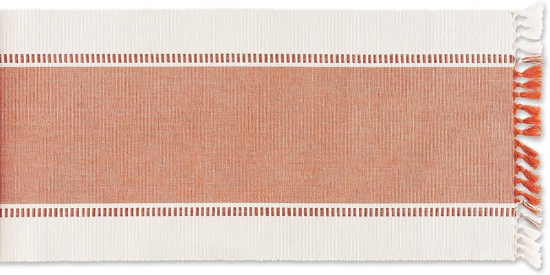 DII Dobby Stripe Woven Table Runner, 13x72 (13x77.5, Fringe Included), Burnt Orange - Image 2
