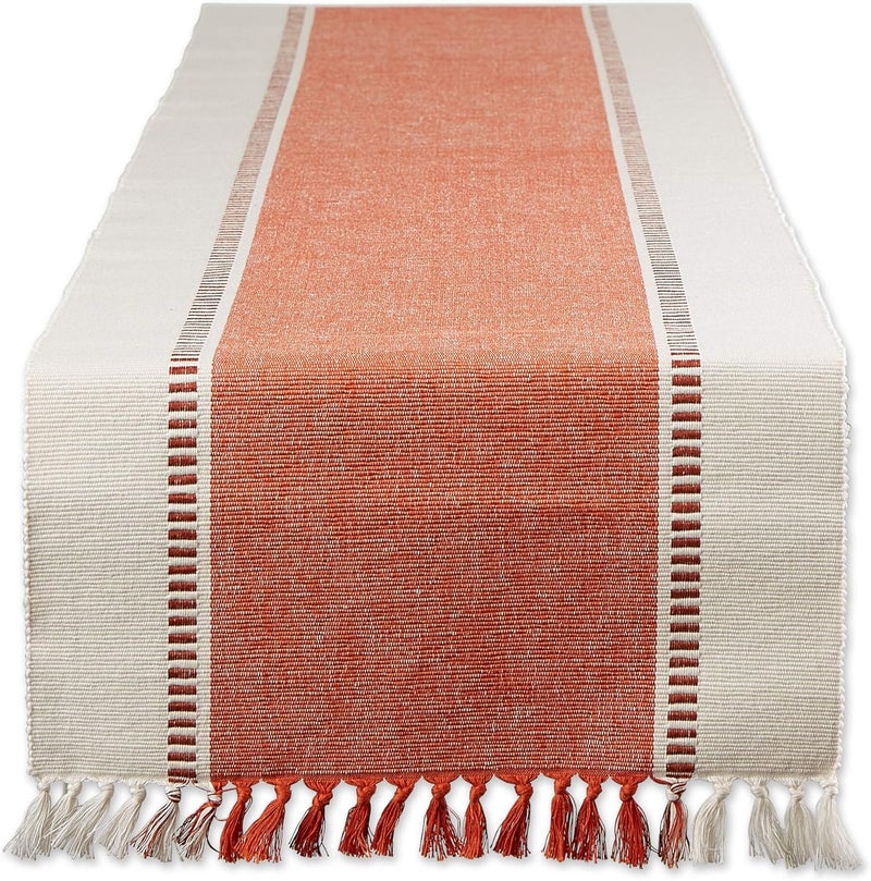 DII Dobby Stripe Woven Table Runner, 13x72 (13x77.5, Fringe Included), Burnt Orange - Image 1