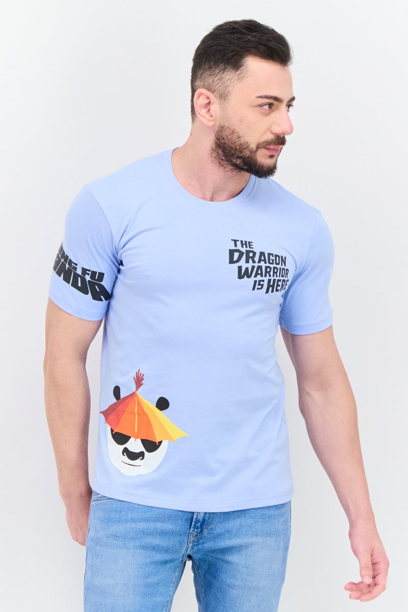 Kung Fu Panda Men Round Neck Short Sleeve Graphic Print T-Shirt, Blue Combo - Image 1