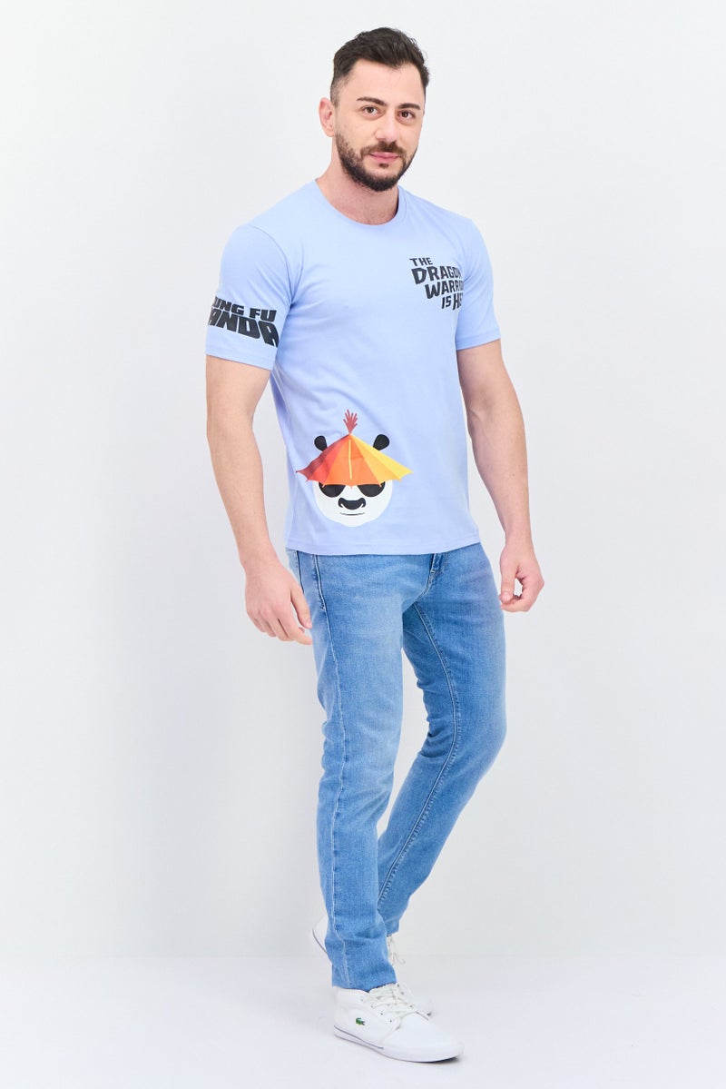 Kung Fu Panda Men Round Neck Short Sleeve Graphic Print T-Shirt, Blue Combo - Image 4