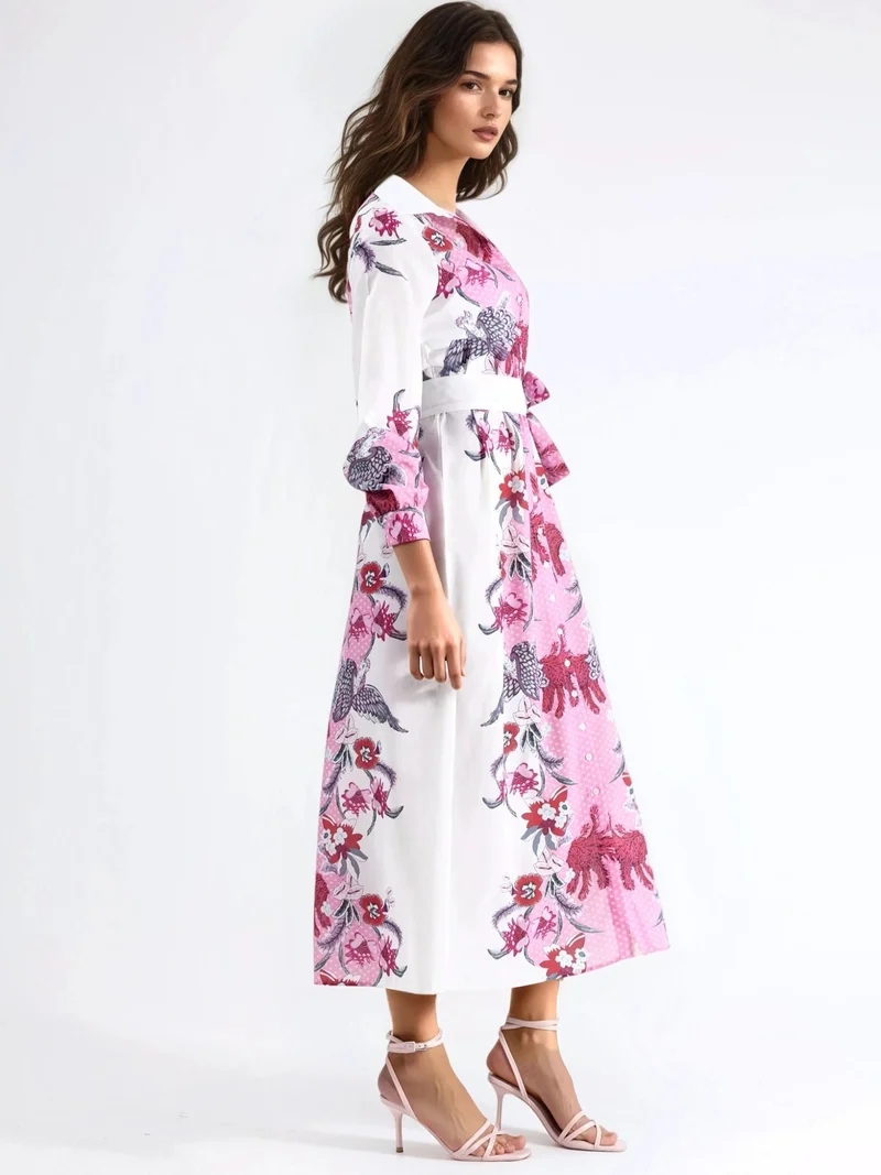 جينيفر Floral Belted Midi Dress