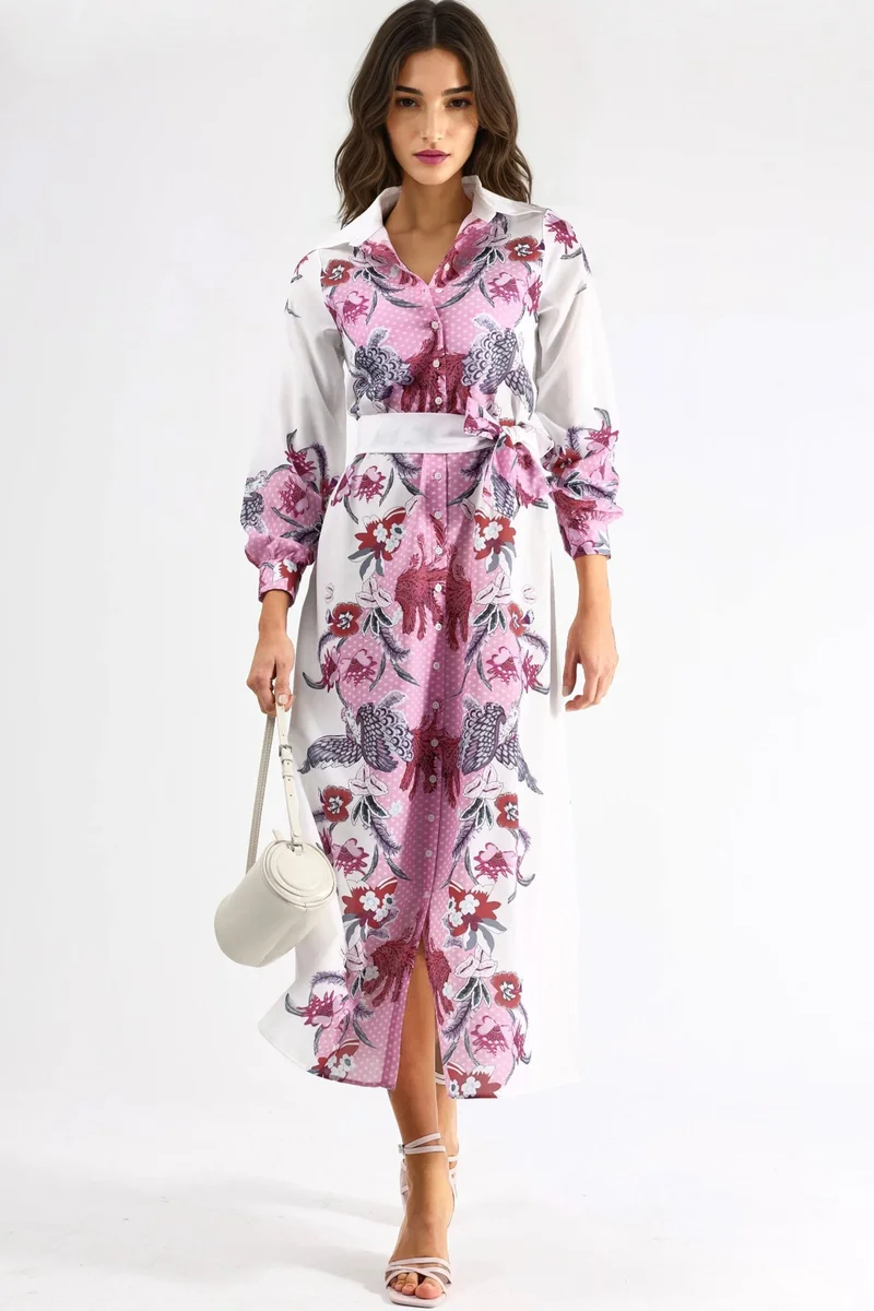 Jennyfer Floral Belted Midi Dress