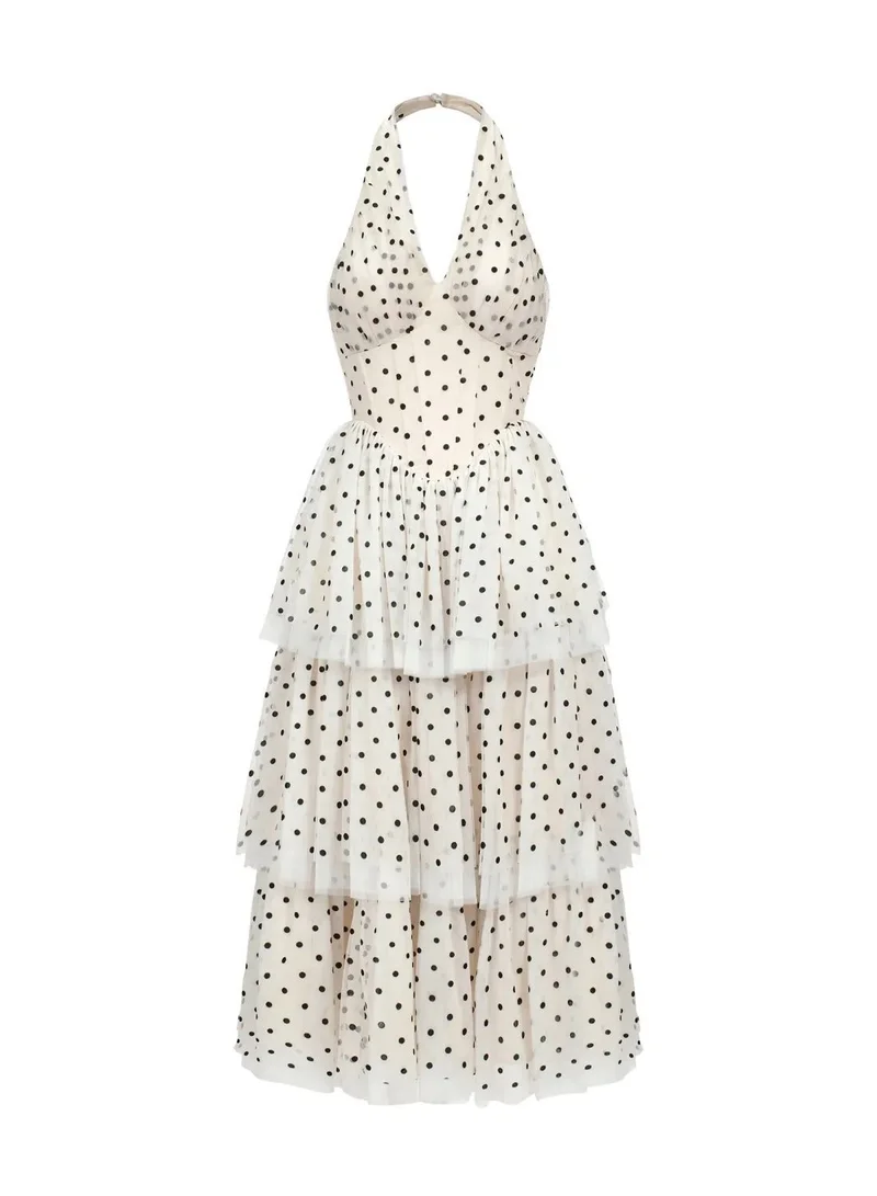 بيلا بارنيت فستان جولييتا ميدي بطبعات منقط بدون أكمام وطبقات قابلة للطي