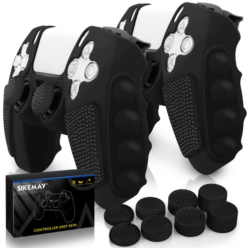 SIKEMAY Anti-Slip PS5 Controller Skin, Soft Thicken Non-Slip Studded Silicone Gel Grip Protective Cover Case for PlayStation 5 Controller Grip, 2 Pack with 8 x Thumb Grip Caps - Image 1