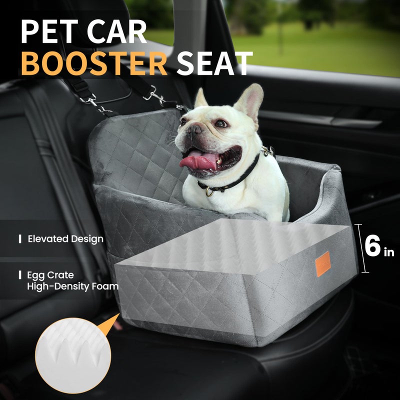 HiPetpy Dog Car Seat for Small Dog with Washable Mat, Memory Foam Booster Seat for Dogs Under 30lb, Elevated Pet Seat with Pockets, Anti-Slip Bed for Car, Perfect for Front & Back Seats with Safety Leash - Image 2