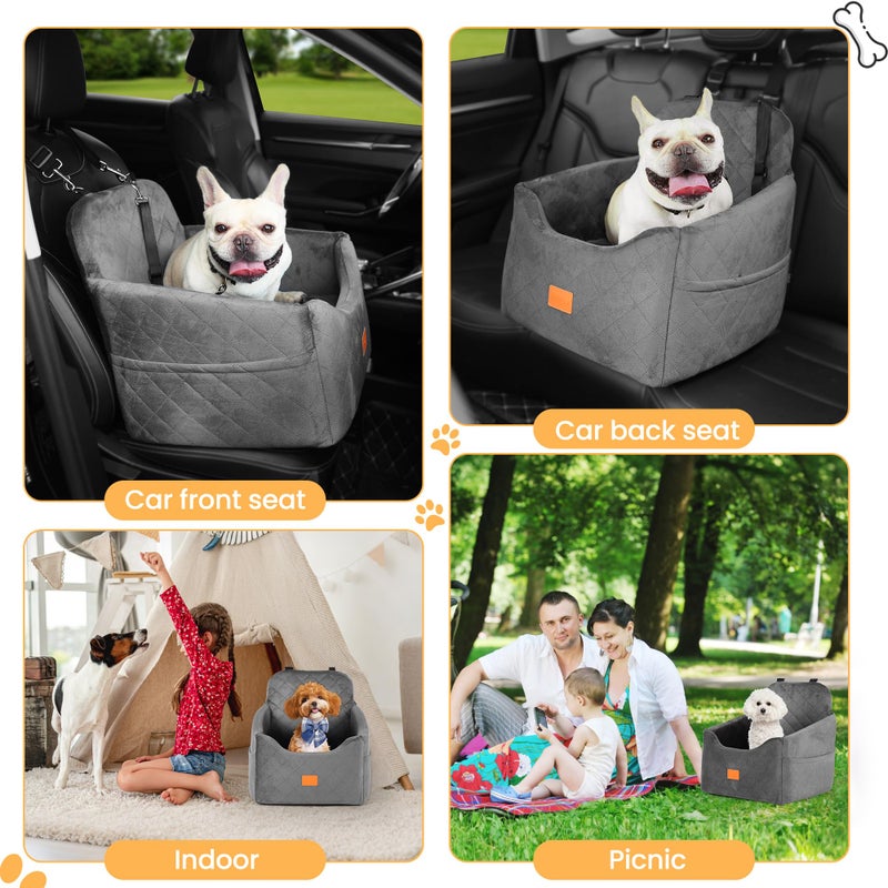 HiPetpy Dog Car Seat for Small Dog with Washable Mat, Memory Foam Booster Seat for Dogs Under 30lb, Elevated Pet Seat with Pockets, Anti-Slip Bed for Car, Perfect for Front & Back Seats with Safety Leash - Image 5