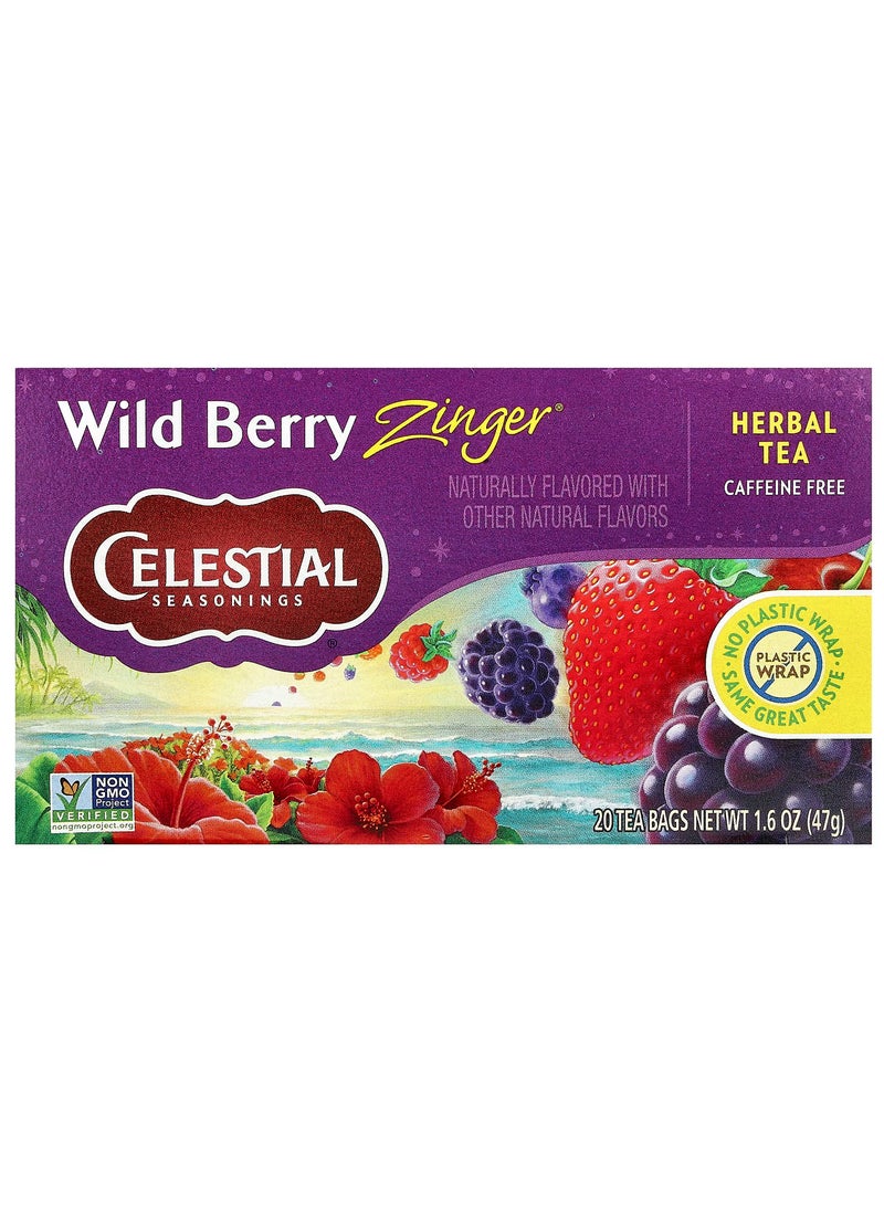CELESTIAL SEASONINGS Herbal Tea, Wild Berry Zinger®, 20 Tea Bags, 1.6 oz (47 g)  - Image 1