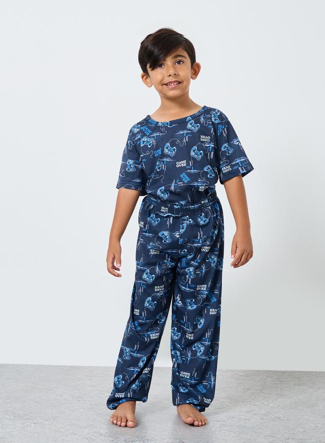 Styli Boys Blue All-Over Print T-Shirt, Shorts and Pyjama Set - Image 2