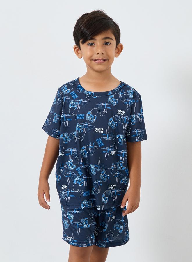 Styli Boys Blue All-Over Print T-Shirt, Shorts and Pyjama Set - Image 3
