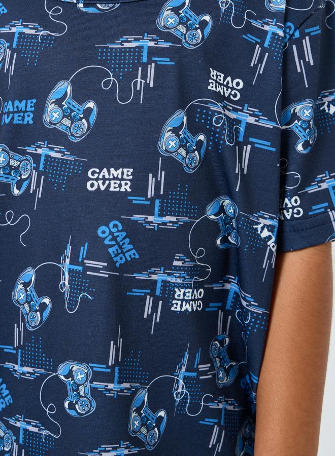 Styli Boys Blue All-Over Print T-Shirt, Shorts and Pyjama Set - Image 4