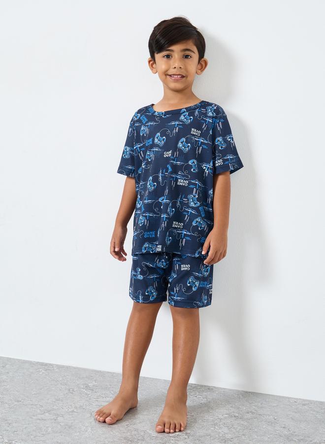 Styli Boys Blue All-Over Print T-Shirt, Shorts and Pyjama Set - Image 1