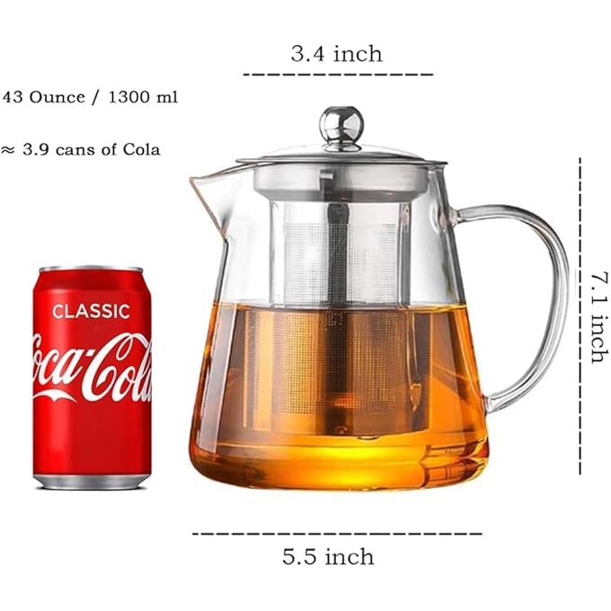 ريحني إبريق شاي زجاجي على موقد بوروسيليكات 44 أونصة مع إبريق شاي شفاف بسعة 188 وقابل للإزالة من الفولاذ المقاوم للصدأ بنظام التفتح وصانع شاي بأوراق سائبة لاستخدام التخييم - Image 5