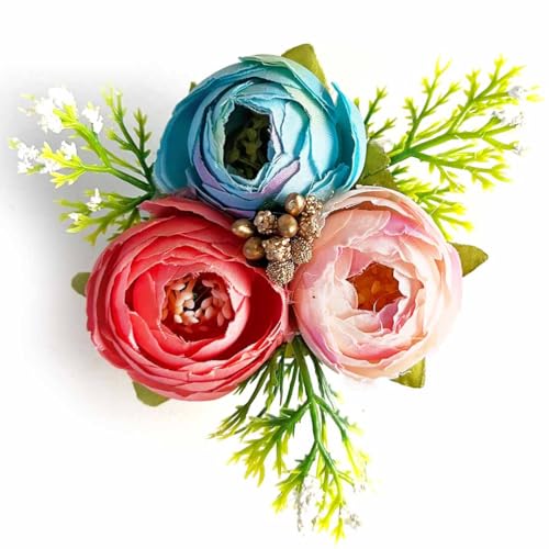 ADIKALA Set of 6 Handmade Artificial Peonies Flower Bunch for Hamper, Flower Brooch Hamper for Decoration, Gifting, Trousseau Packing | Flower Bunch (Carrot) - Image 2