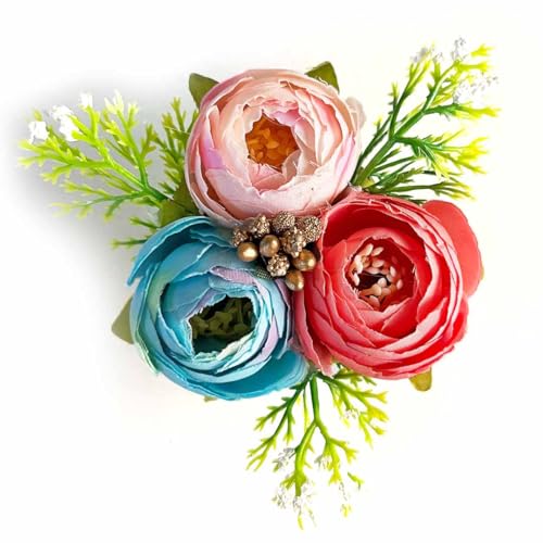 ADIKALA Set of 6 Handmade Artificial Peonies Flower Bunch for Hamper, Flower Brooch Hamper for Decoration, Gifting, Trousseau Packing | Flower Bunch (Carrot) - Image 3