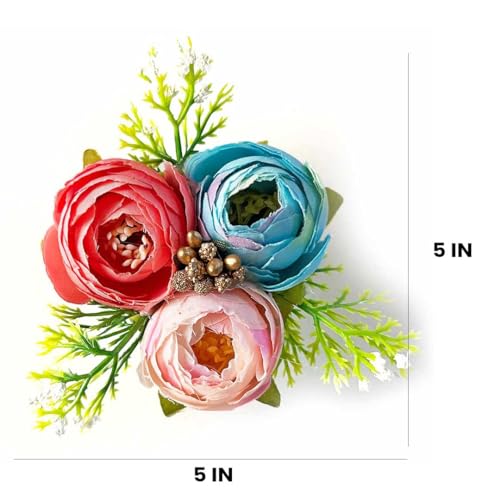 ADIKALA Set of 6 Handmade Artificial Peonies Flower Bunch for Hamper, Flower Brooch Hamper for Decoration, Gifting, Trousseau Packing | Flower Bunch (Carrot) - Image 4