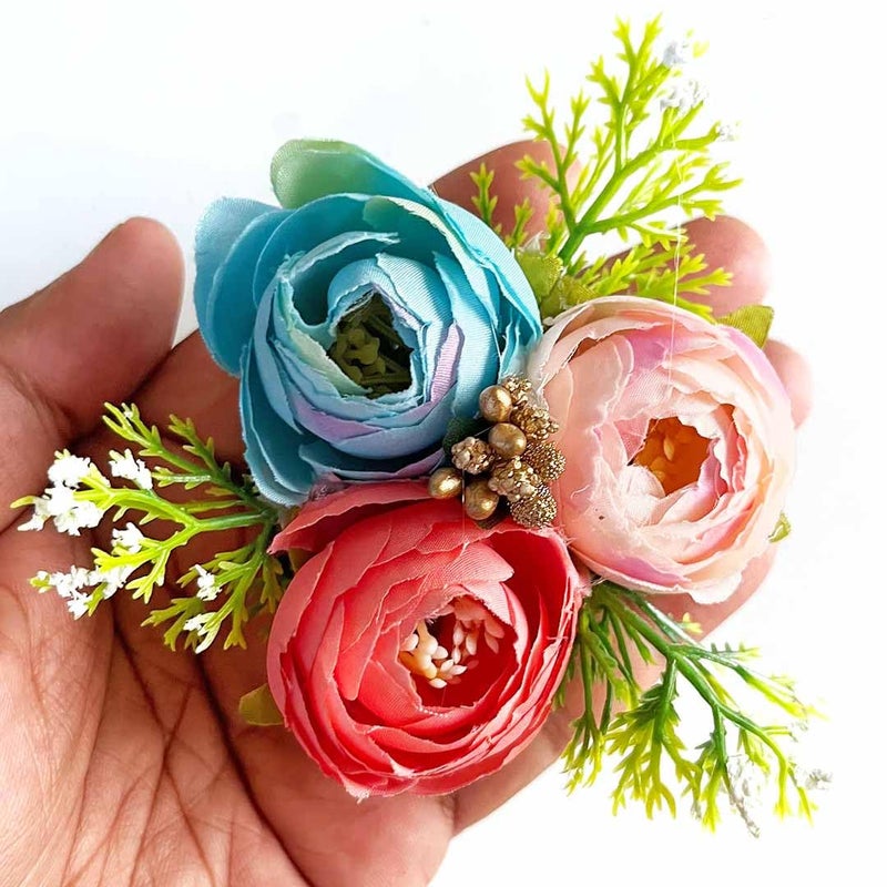 ADIKALA Set of 6 Handmade Artificial Peonies Flower Bunch for Hamper, Flower Brooch Hamper for Decoration, Gifting, Trousseau Packing | Flower Bunch (Carrot) - Image 5