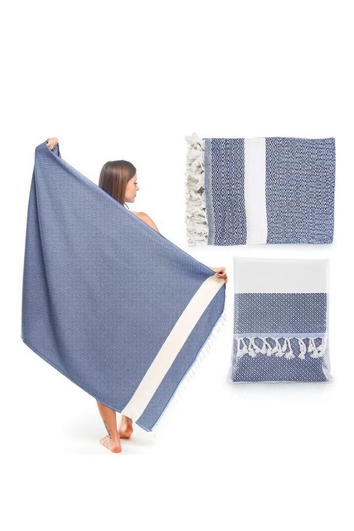 Turkish Beach Towel 100% Cotton for Travel, Camping, Bathing, Sauna, Beach, Gym, Pool, Blanket Gift, Quick-Drying, Sand-Free Beach Towel - Royal Blue 100*180cm - Image 1