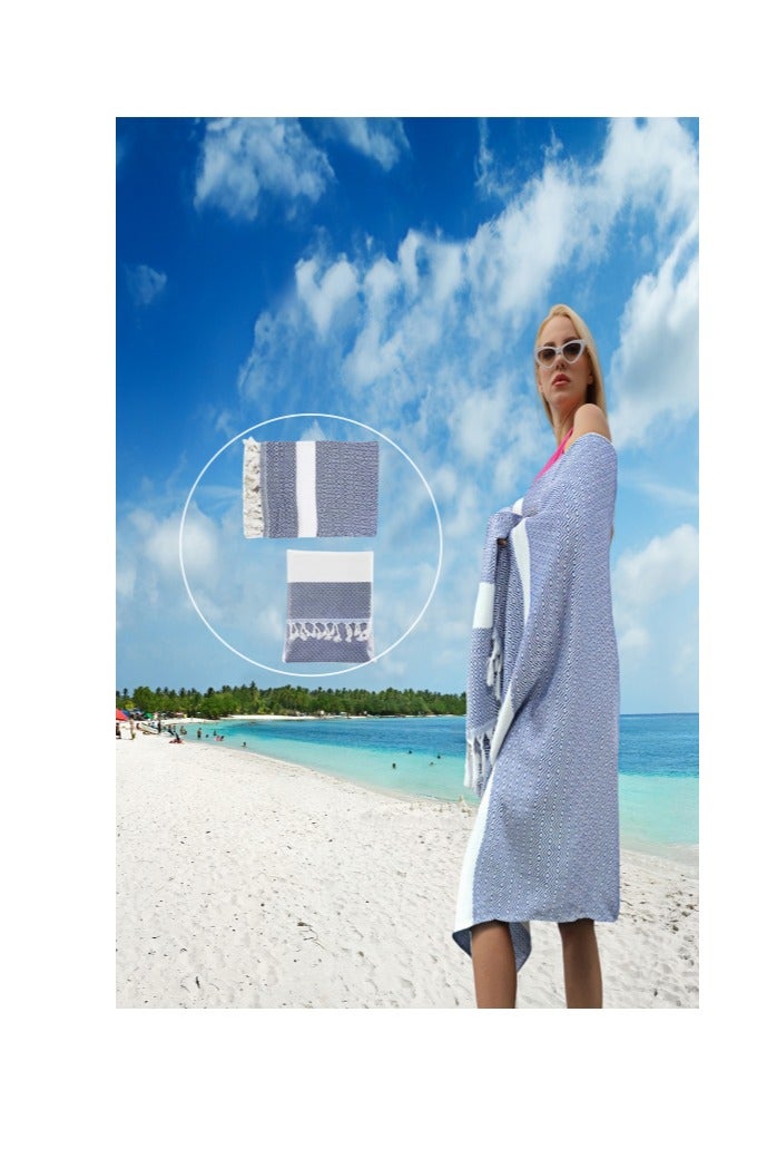 Turkish Beach Towel 100% Cotton for Travel, Camping, Bathing, Sauna, Beach, Gym, Pool, Blanket Gift, Quick-Drying, Sand-Free Beach Towel - Royal Blue 100*180cm - Image 2