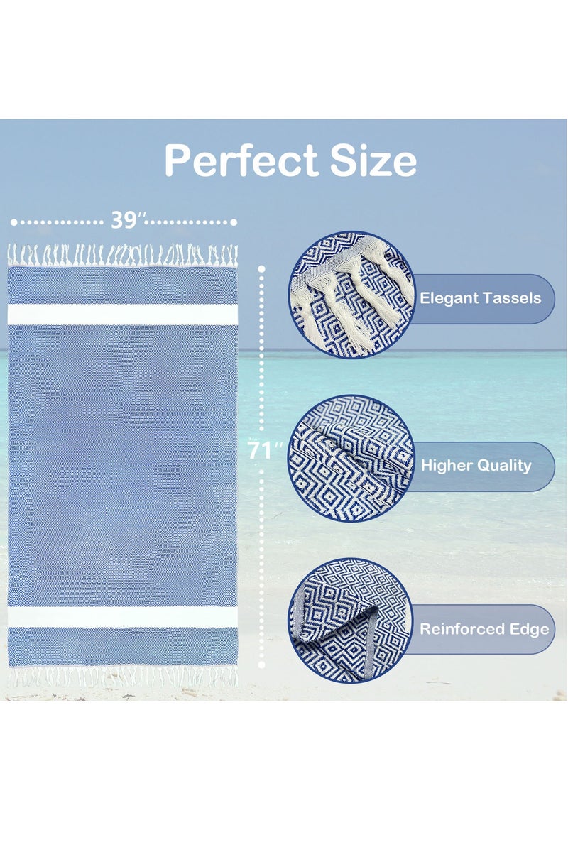 Turkish Beach Towel 100% Cotton for Travel, Camping, Bathing, Sauna, Beach, Gym, Pool, Blanket Gift, Quick-Drying, Sand-Free Beach Towel - Royal Blue 100*180cm - Image 3