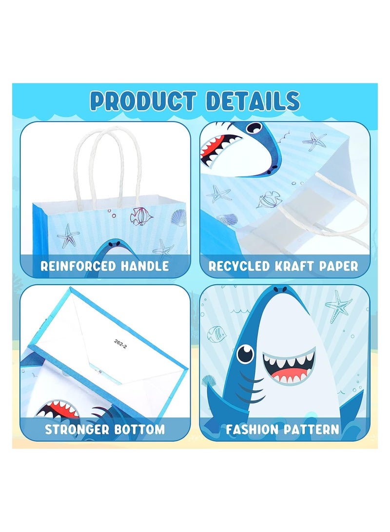 Zikra Shark Kraft Paper Party Gift Bags, Candy Treat Bags with Twist Handles Ocean Shark Theme, for Baby Shower Birthday Beach Pool Party Supplies, 24 Pcs - Image 3