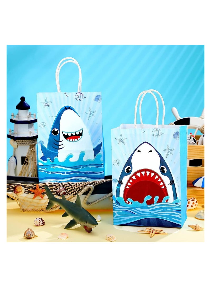 Zikra Shark Kraft Paper Party Gift Bags, Candy Treat Bags with Twist Handles Ocean Shark Theme, for Baby Shower Birthday Beach Pool Party Supplies, 24 Pcs - Image 2