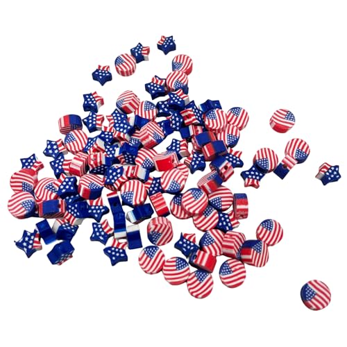 PEVOGON 100 Pcs Patriotic Polymer Clay Beads 4th of July Mixed Heishi Spacer Beads Supplies for DIY Bracelet Earring Necklace Jewelry Making American Flag - Image 1