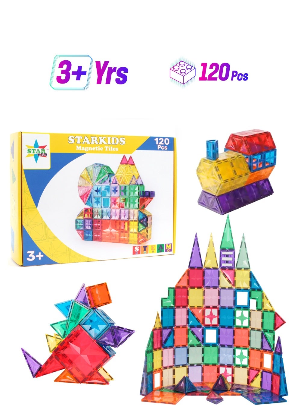 Educational toy for kids | 120-Piece Magnetic Tiles Building Blocks Set
