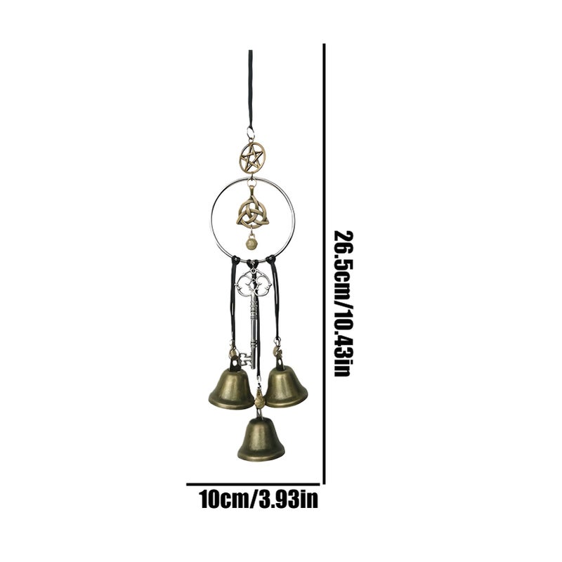 Witch Bell Wind Chime 25cm Metal Wood Rustic Decor For Halloween Christmas - Image 3