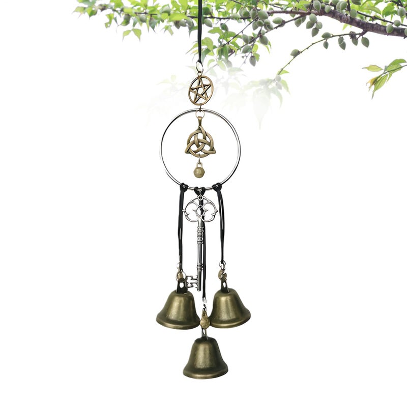Witch Bell Wind Chime 25cm Metal Wood Rustic Decor For Halloween Christmas - Image 2