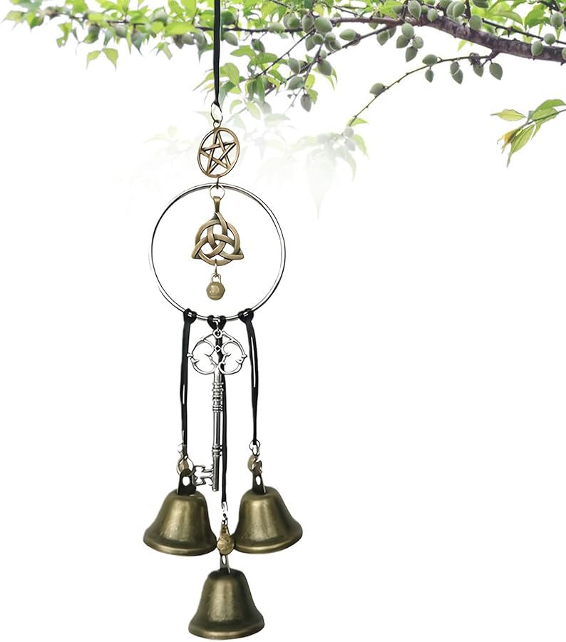 Witch Bell Wind Chime 25cm Metal Wood Rustic Decor For Halloween Christmas - Image 1